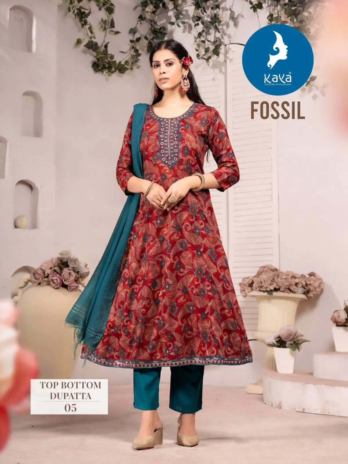 Fossil By Kaya Rayon Foil Printed Kurti With Bottom Dupatta Online Wholesale